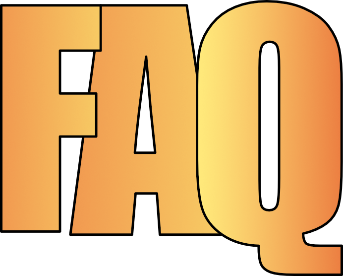 Graphic with the letters "FAQ" in light orange with black outlines.