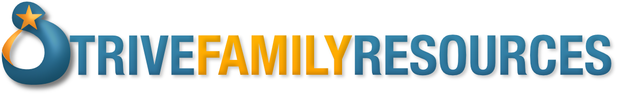 Logo For Strive Family Resources in blue and yellow typography