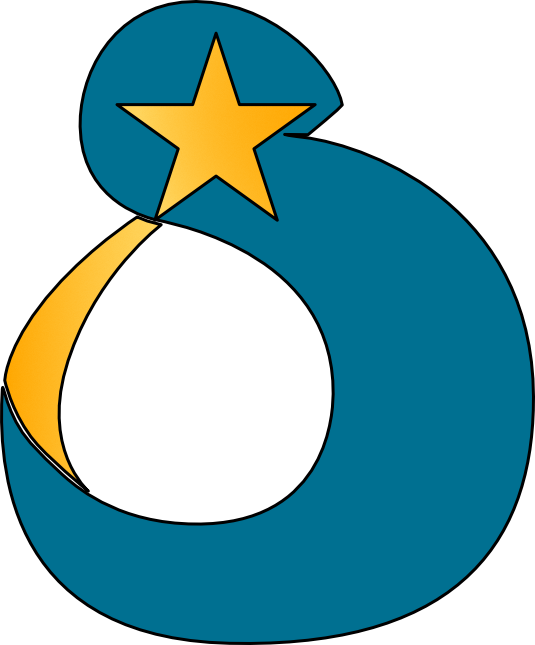 Web icon graphic of a stylized capital "S" in steel blue with a yellow comet