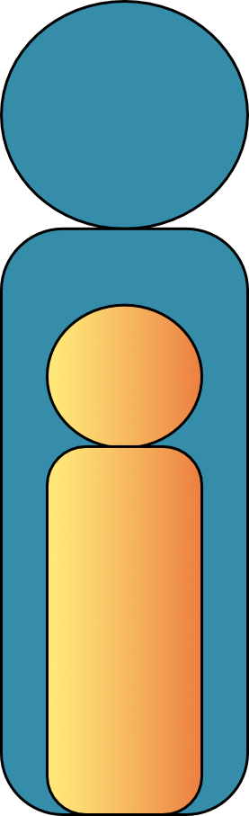 Web icon as the outline of an adult behind the outline of a child in yellow and steel blue